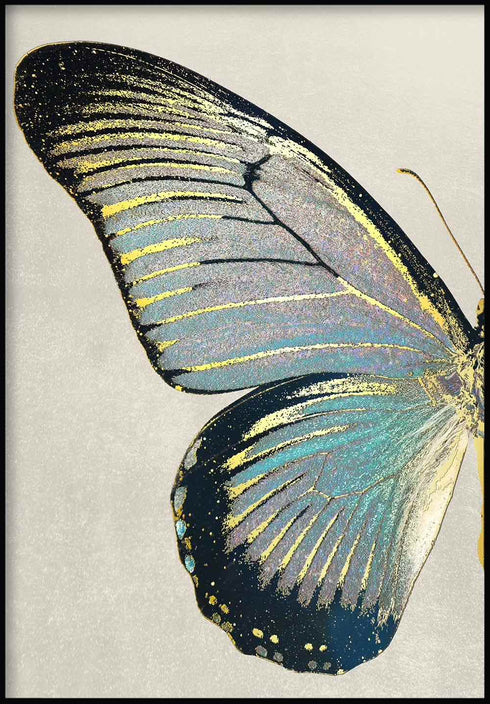 Mariposa turquesa izquierda oro real Póster